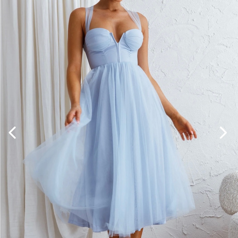 NWT Selfie Leslie Surreal Lace Up Back Tulle Midi dress Blue XL/L